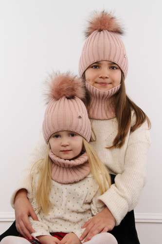 Flicka vinter set: mössa och tubhalsduk, camelowy, Wilma