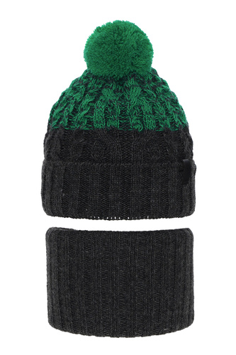 Pojke vinter set: mössa och halsduk, grå, med pompom, Travis