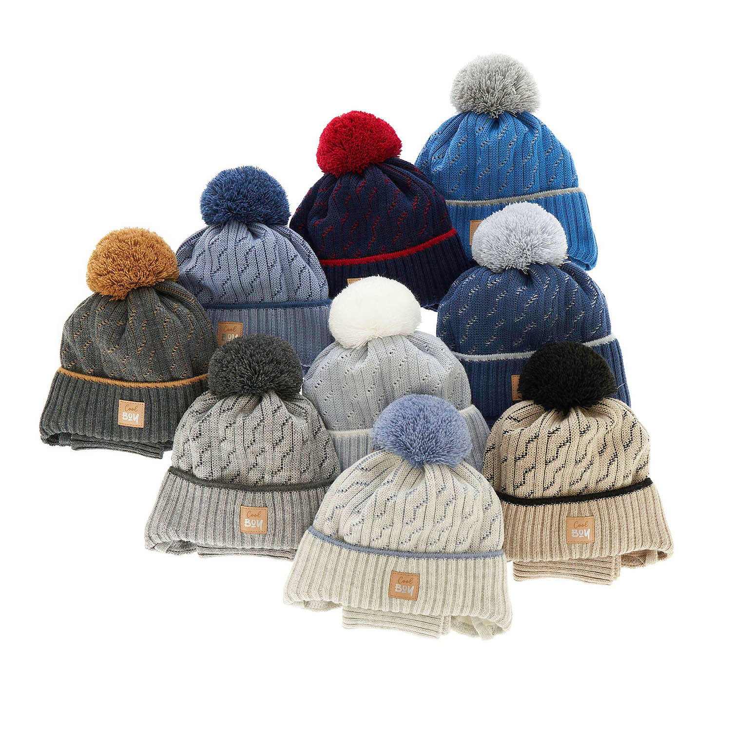 Pojke vinter set: mössa och halsduk, grå, med pompom, Pikolo