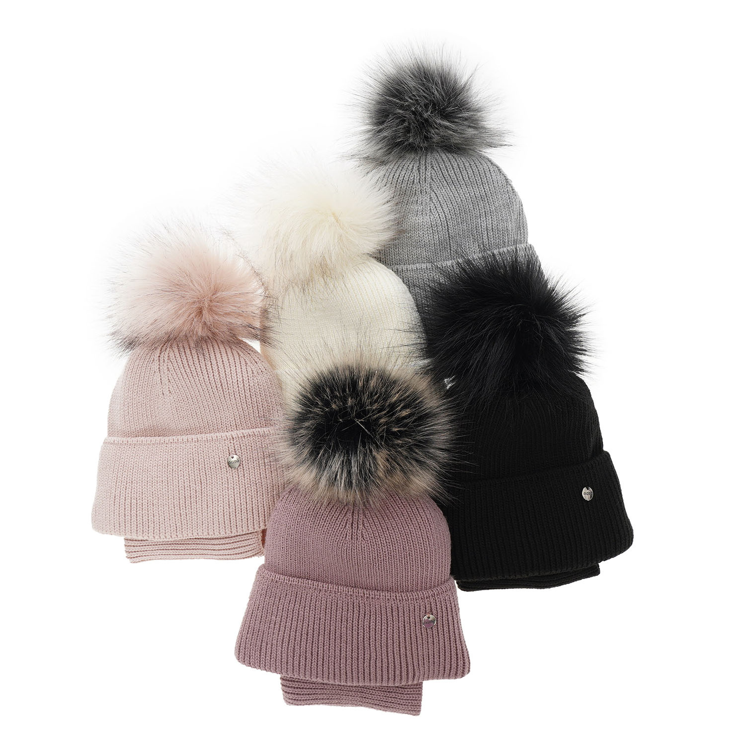 Flicka vinter set: mössa och tubhalsduk, creme, med pompom, Reneta