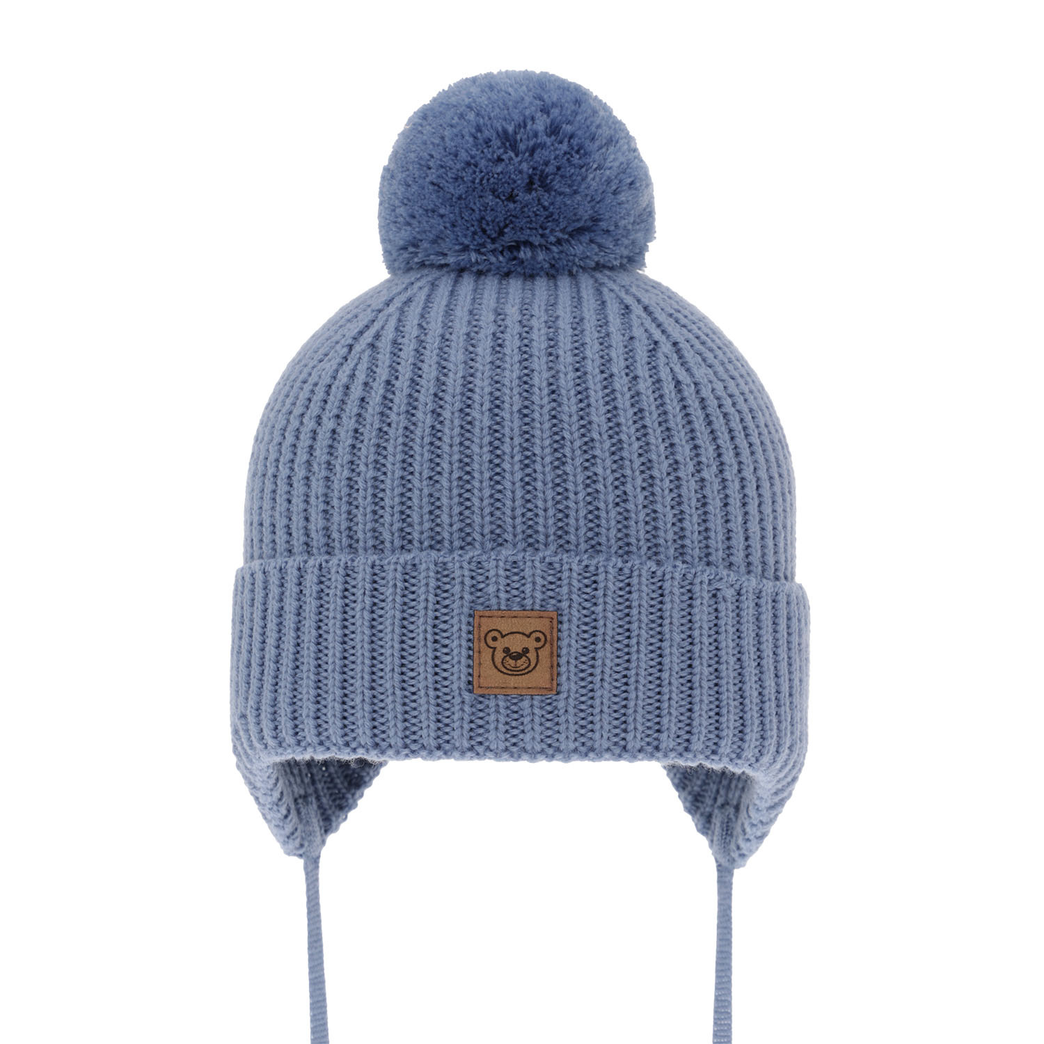 Pojke vintermössa, blå, med knytband, 100% Merino Ull, Tofik