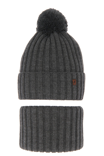 Pojke vinter set: mössa och tubhalsduk, grå, med pompom, Wiliam