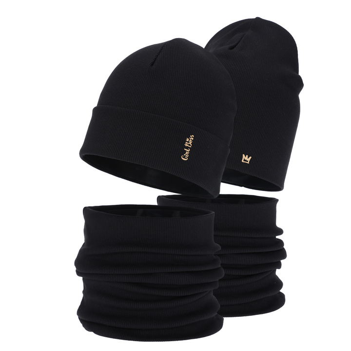 Flicka höst/vår set: mössa och tubhalsduk, bomull, svart, Carina