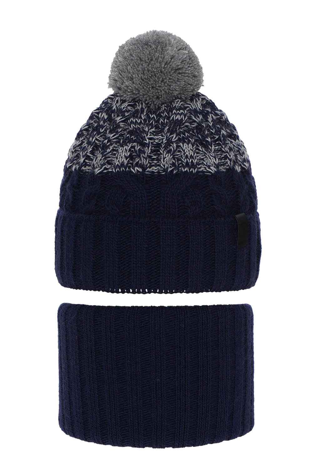 Pojke vinter set: mössa och halsduk, blå, med pompom, Travis
