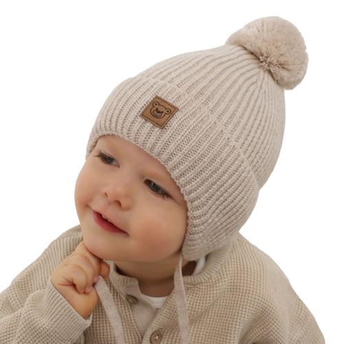Pojke vintermössa, blå, med knytband, 100% Merino Ull, Tofik