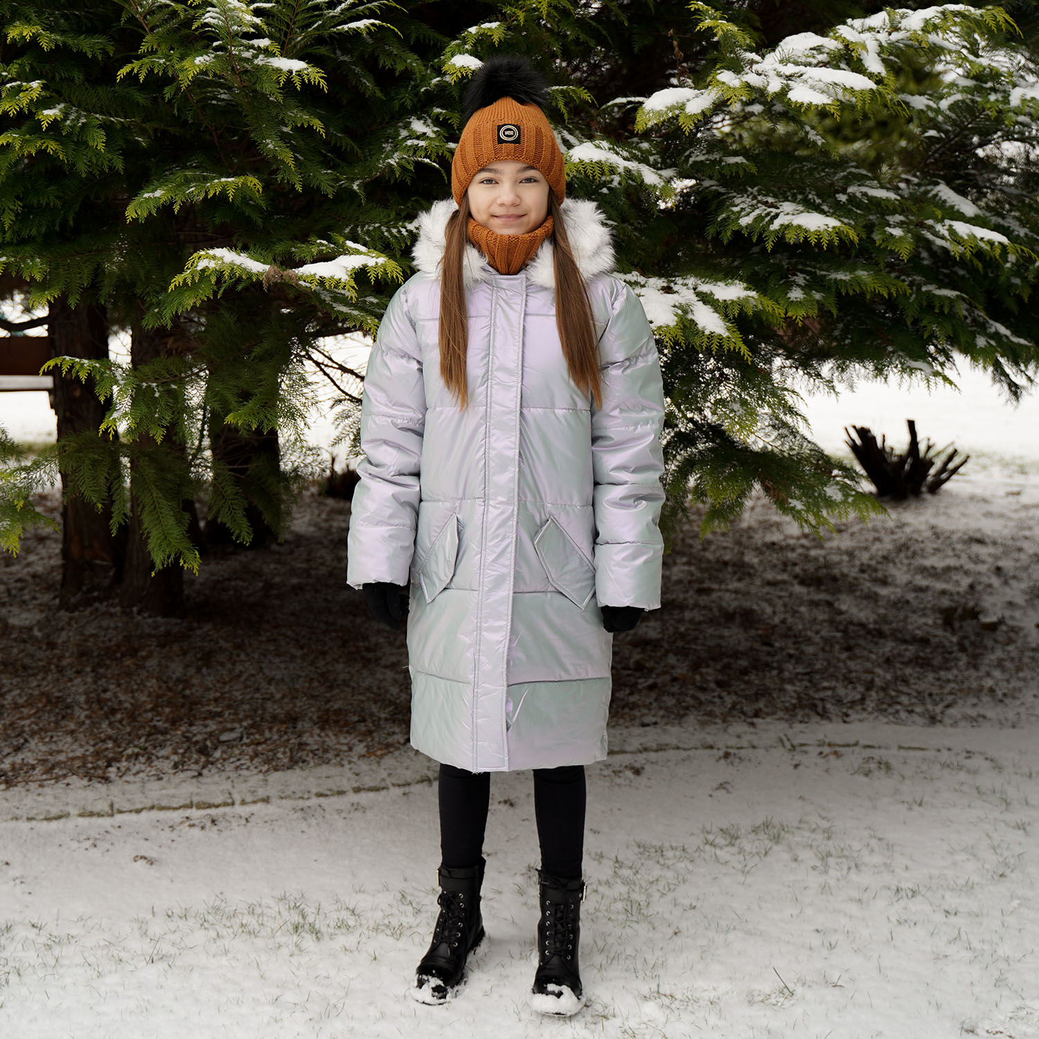 Flicka vinter set: mössa och halsduk, svart, med pompom, Hendi