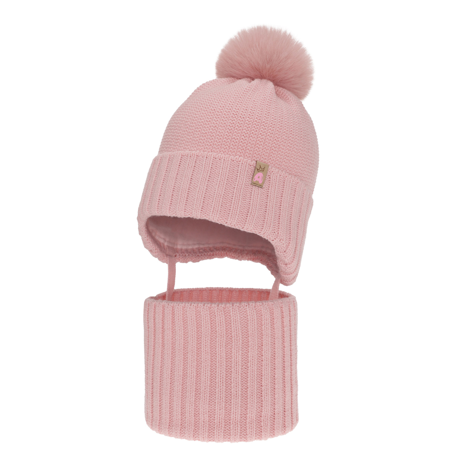 Flicka vinter set: mössa och tubhalsduk, rosa, med pompom, Kaya