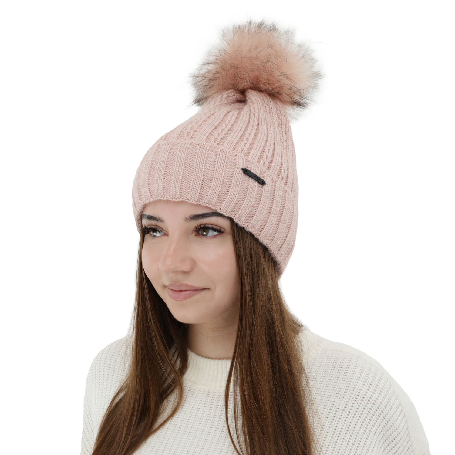 Dam vintermössa, grå, med pompom, Karizma