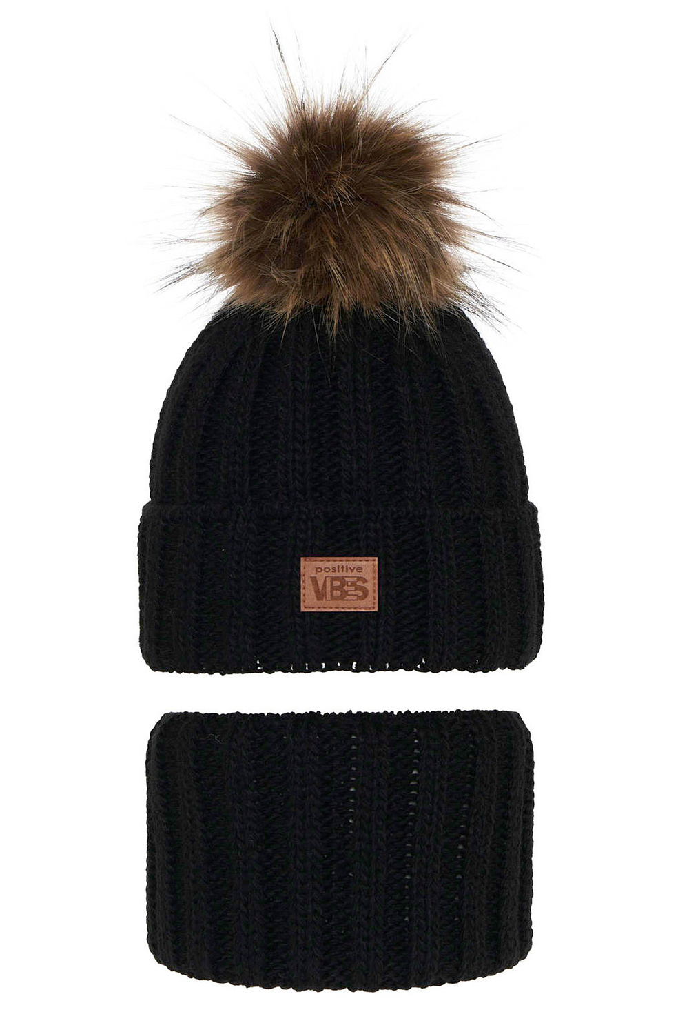 Pojke vinter set: mössa och tubhalsduk, svart, med pompom, Remes