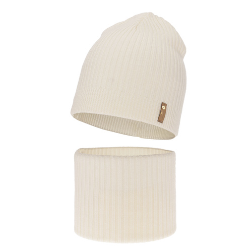 Flicka höst/vår set: mössa och tubhalsduk, krem, 100% Merino Ull, Chelsie