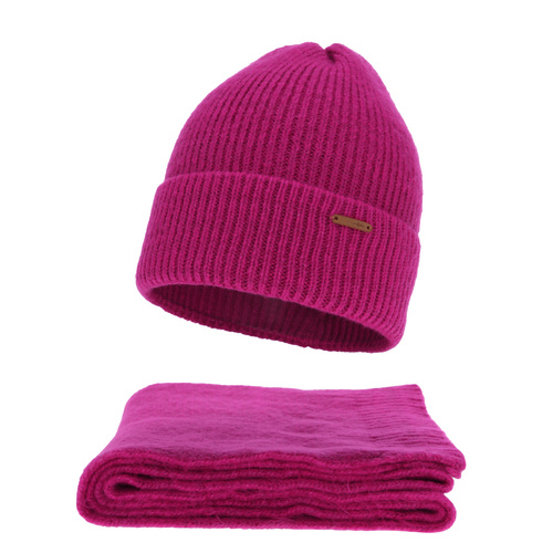 Dam vinter set: mössa och halsduk, amarantový, med merinull, Seala