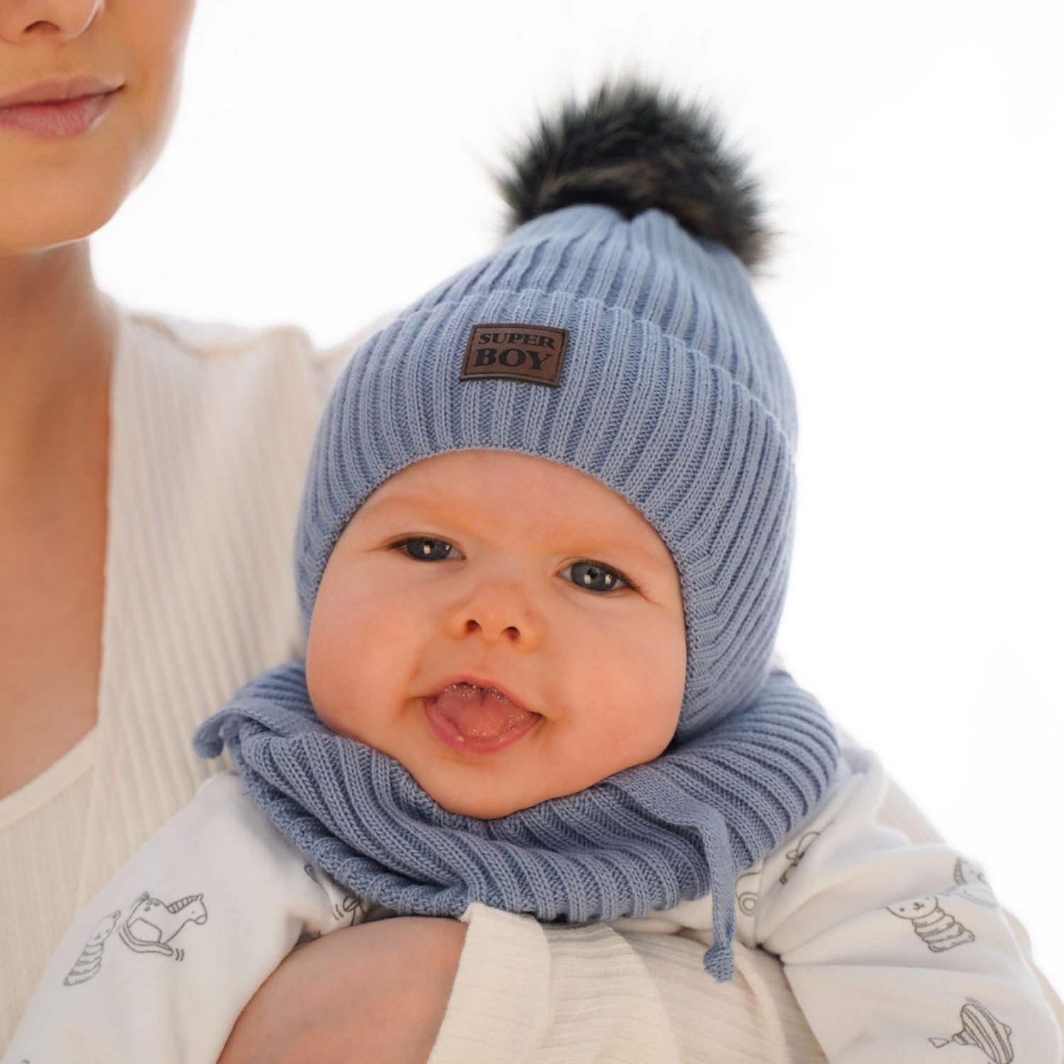 Pojke vinter set: mössa och tubhalsduk, camel, med knytband, Denzel