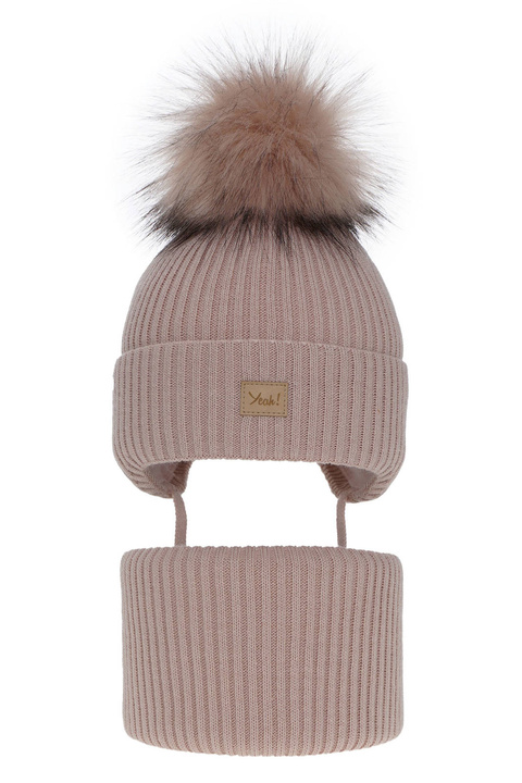Flicka vinter set: mössa och halsduk, rosa, med pompom, Dilajla