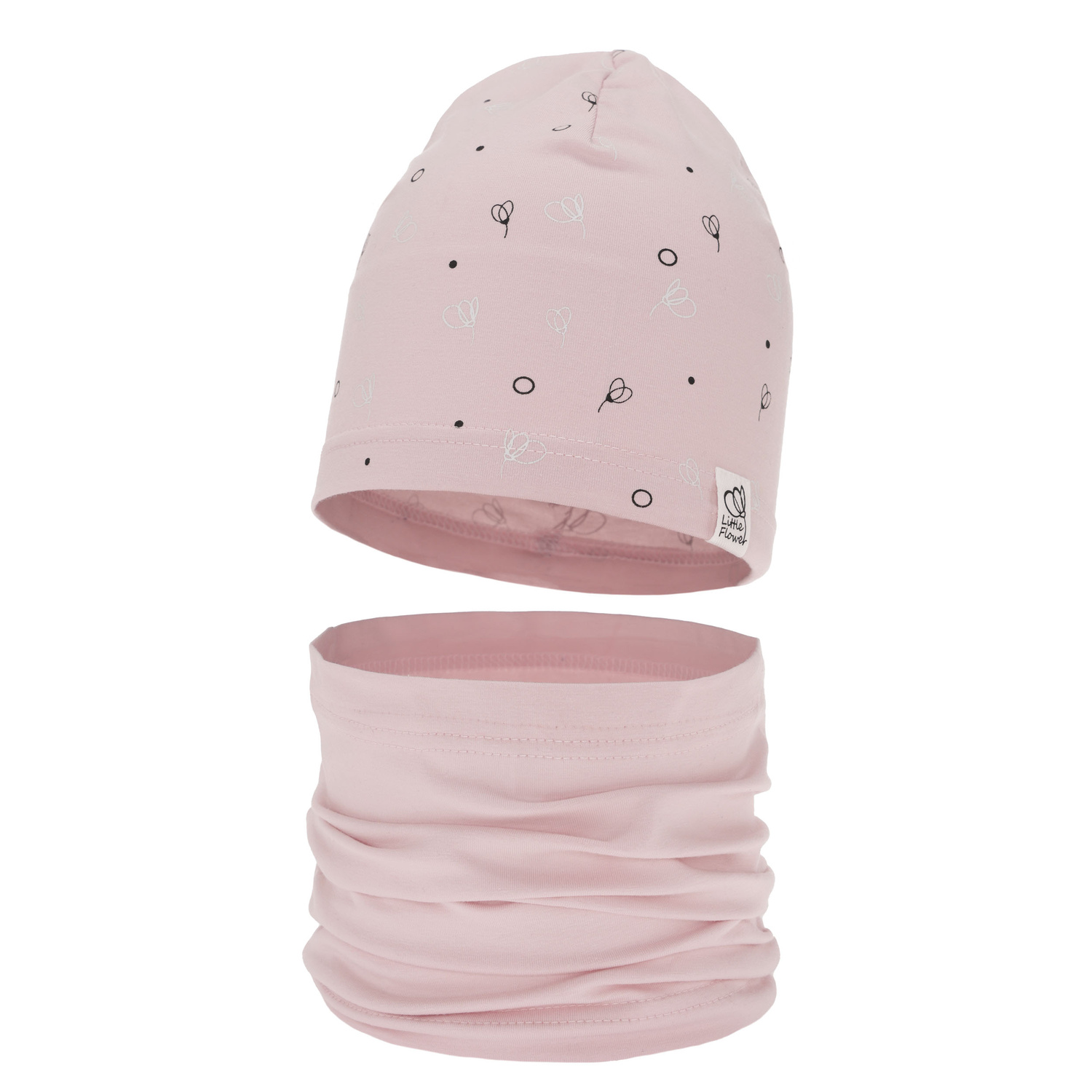 Flicka höst/vår set: mössa och tubhalsduk, rosa, fodrad med bomull, Fiora