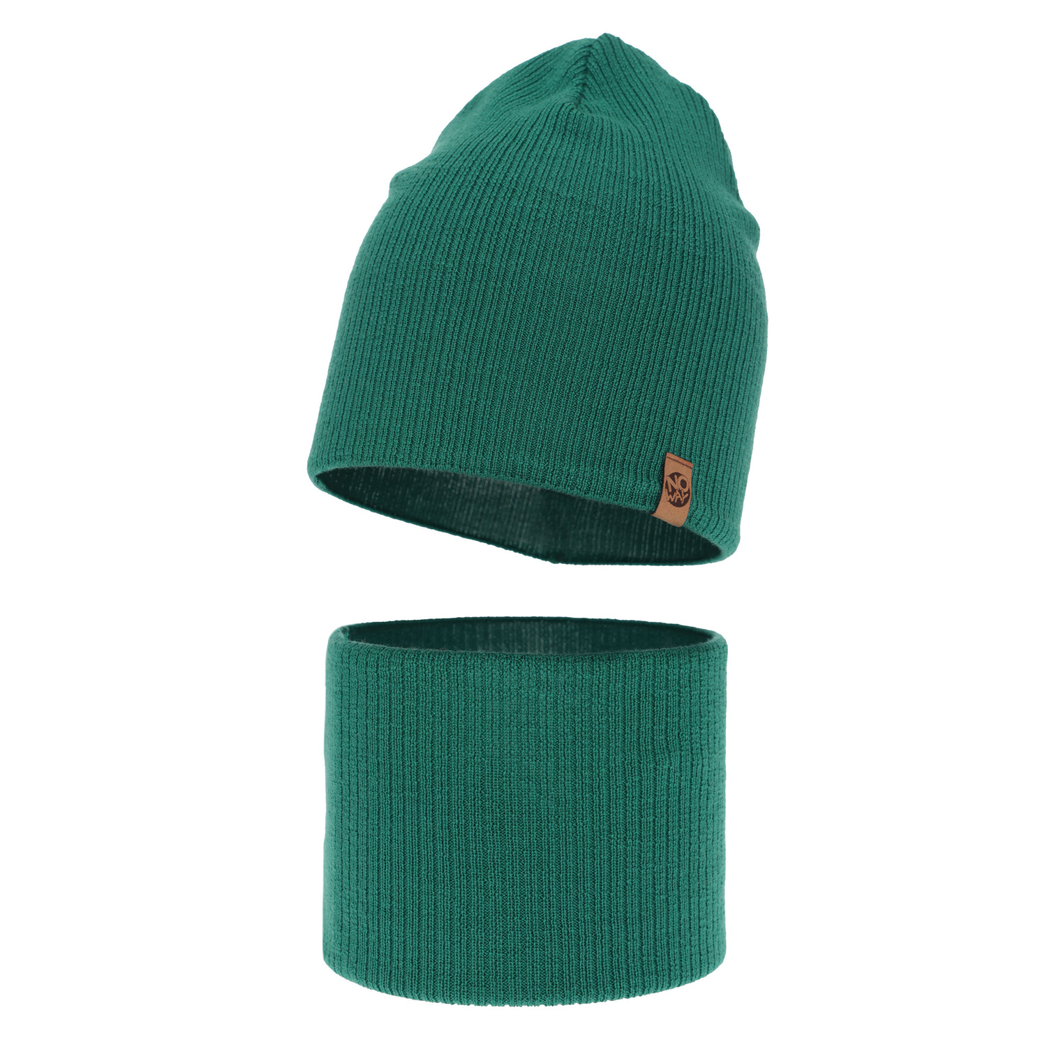 Pojke höst/vår set: mössa och halsduk, szmaragdowy, 100% Merino Ull, Richi