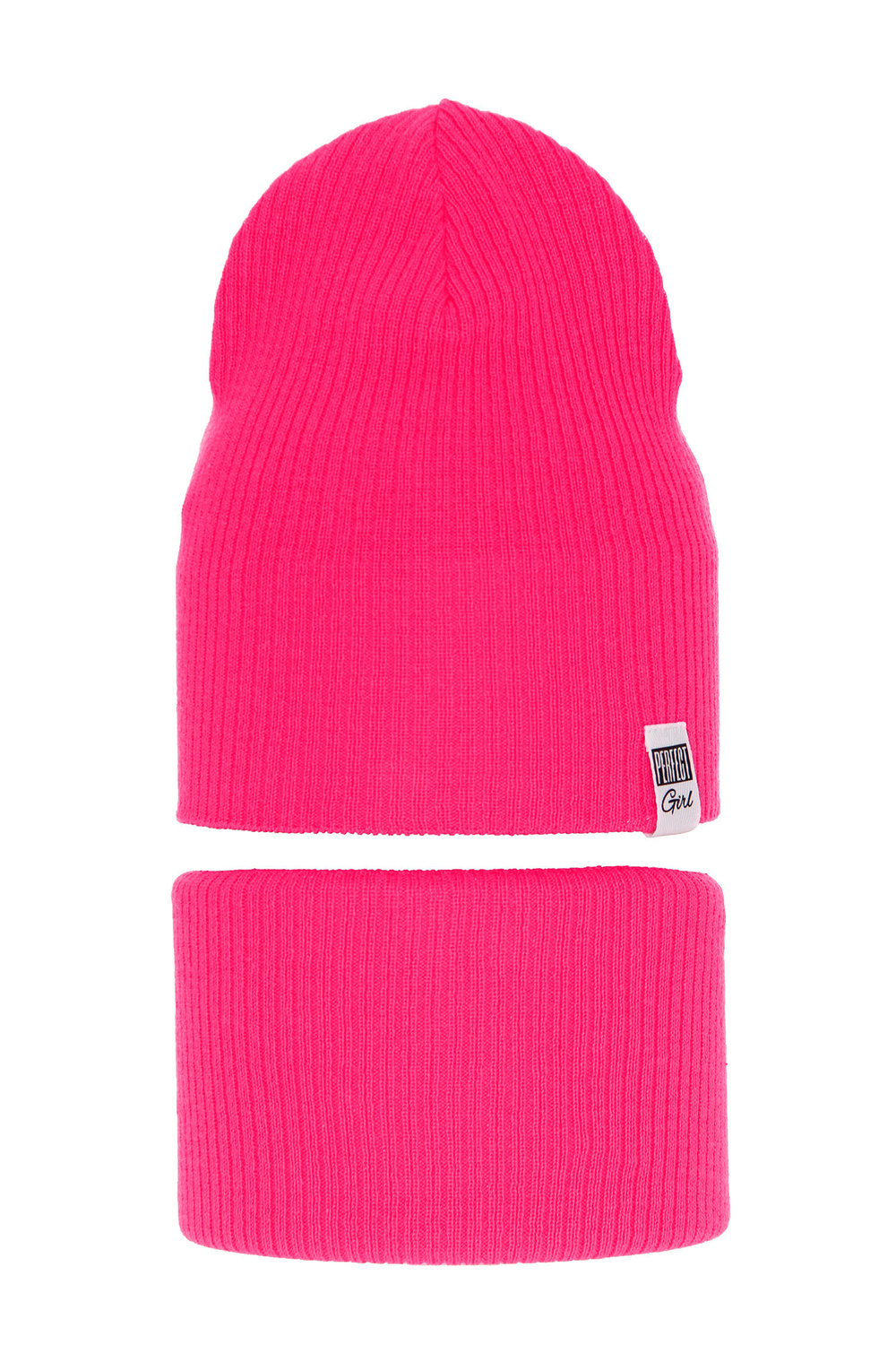 Flicka höst/vår set: mössa och tubhalsduk, rosa, med bomull, Farinka
