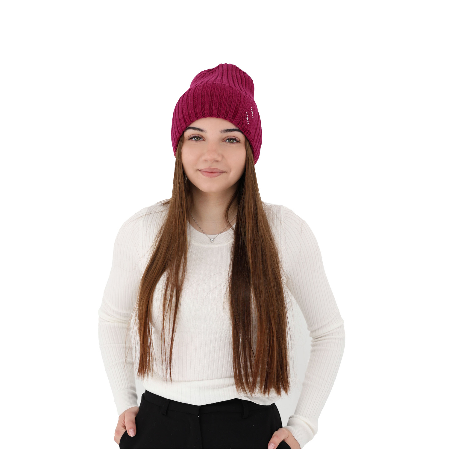 Dam vintermössa, lila, 100% Merino Ull, Ariga