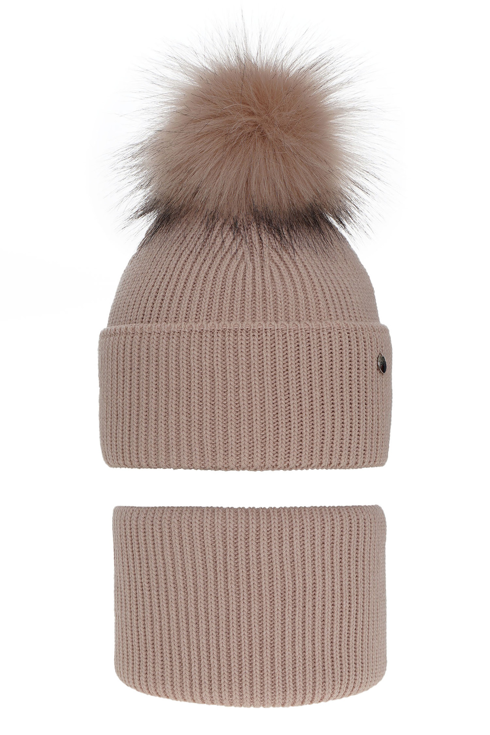 Flicka vinter set: mössa och tubhalsduk, rosa, med pompom, Reneta