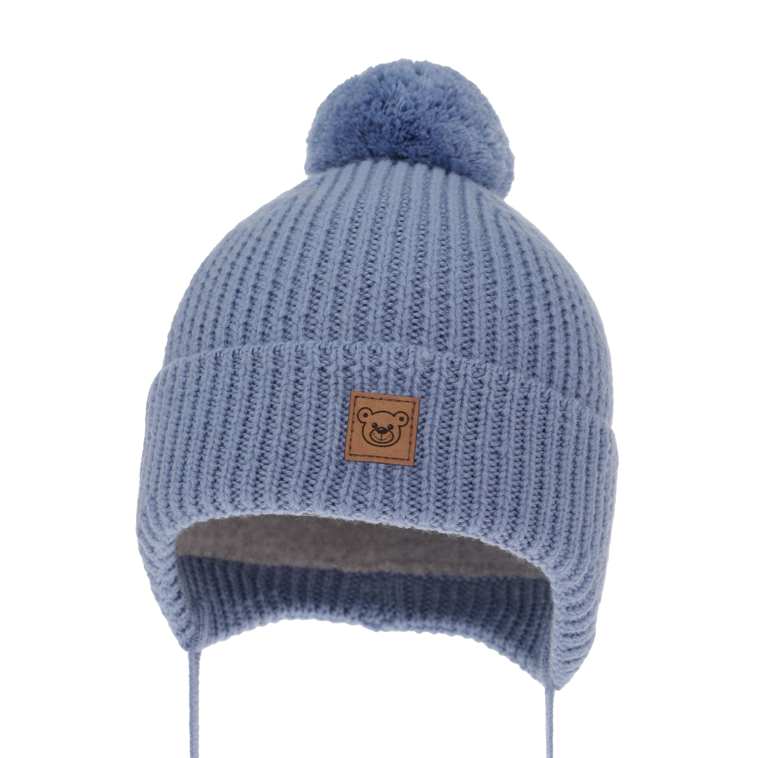 Pojke vintermössa, blå, med knytband, 100% Merino Ull, Tofik