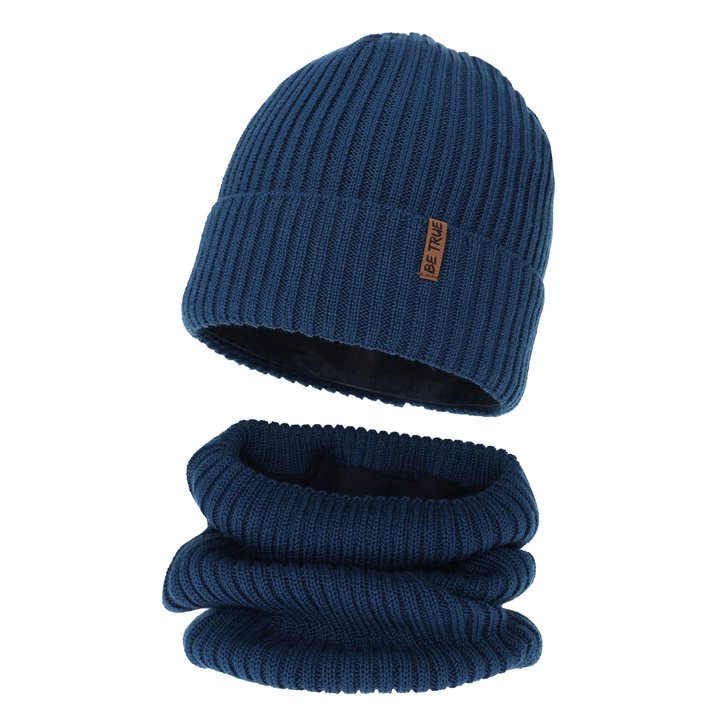 Pojke vinter set (mössa och tubhalsduk), blå, med merinull, Colton