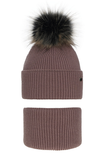 Flicka vinter set: mössa och tubhalsduk, lila, med pompom, Reneta