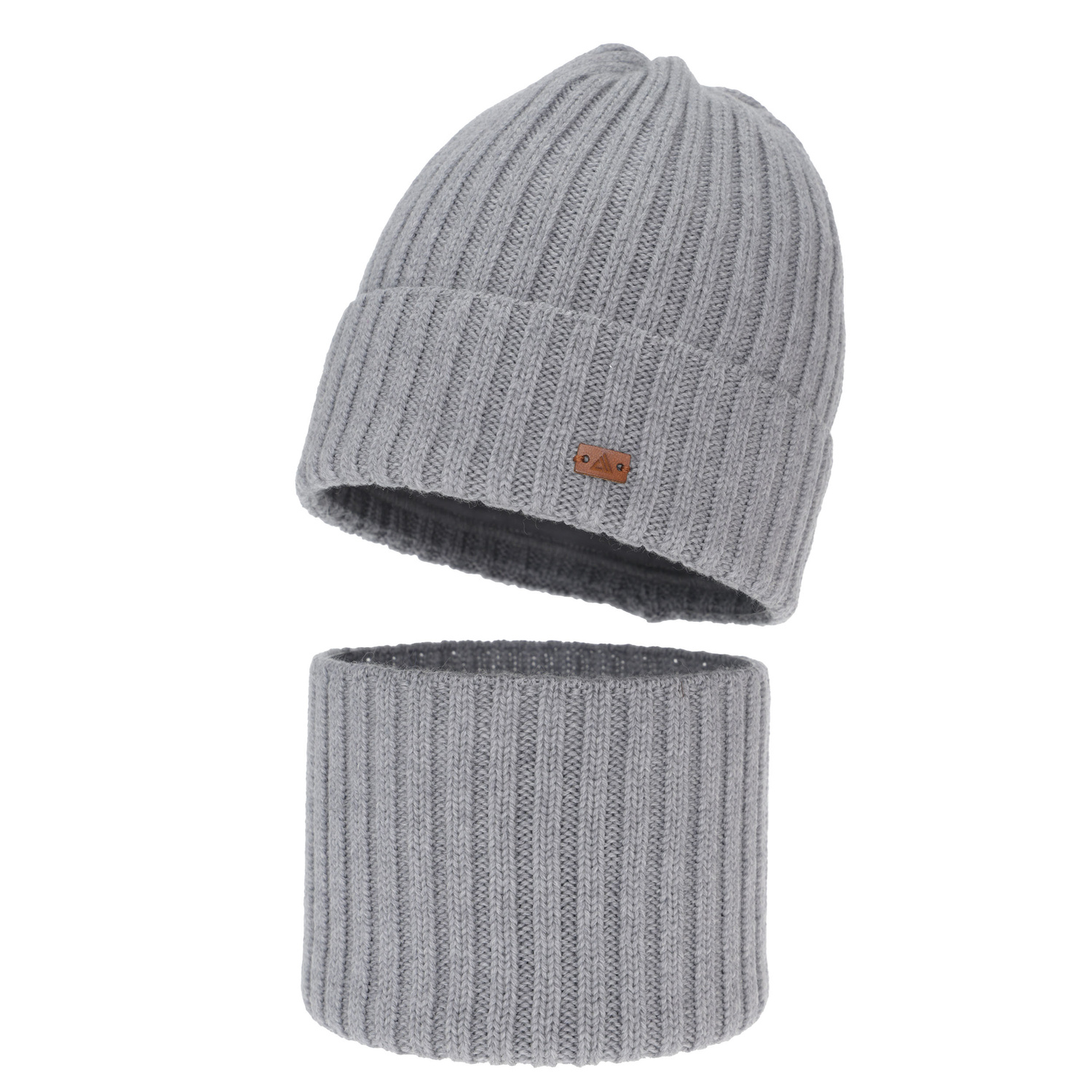 Pojke vinter set: mössa och tubhalsduk, 100% Merino Ull, ljusgrå, Umberto