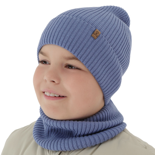 Pojke höst/vår set: mössa och tubhalsduk, blå, 100% Merino Ull, Lemas