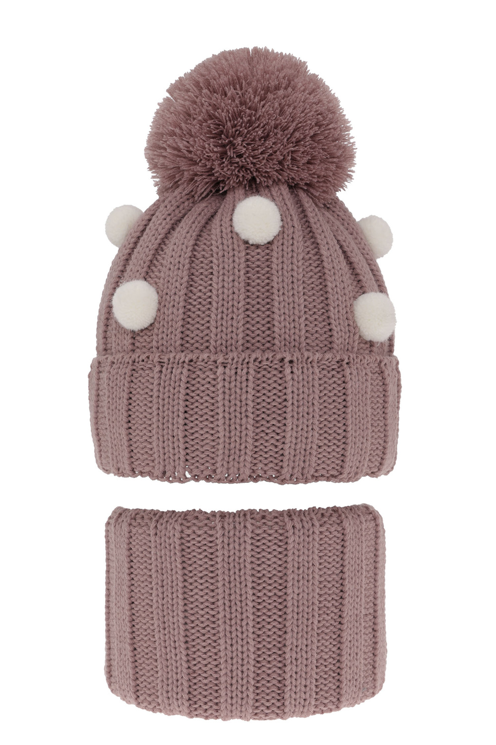 Flicka vinter set: mössa och tubhalsduk, lila, med pompom, Hekate
