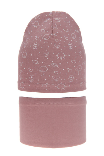 Flicka höst/vår set: mössa och tubhalsduk, lila, bomull, Sesja