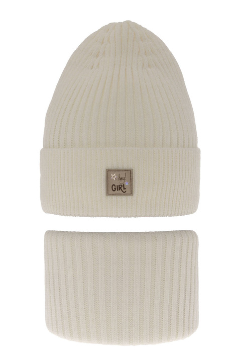 Flicka vinter set: mössa och halsduk, kremowy, Georgina