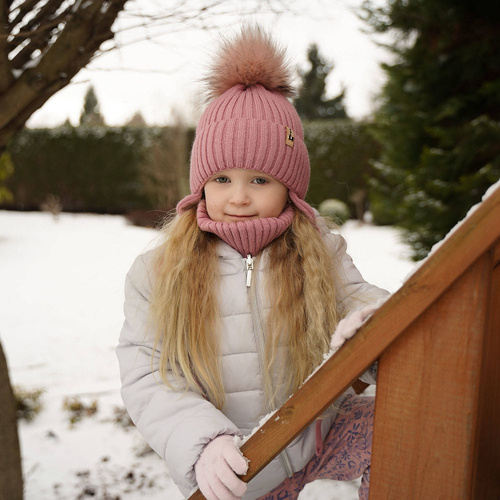 Flicka vinter set: mössa och tubhalsduk, svart, med pompom, Preria