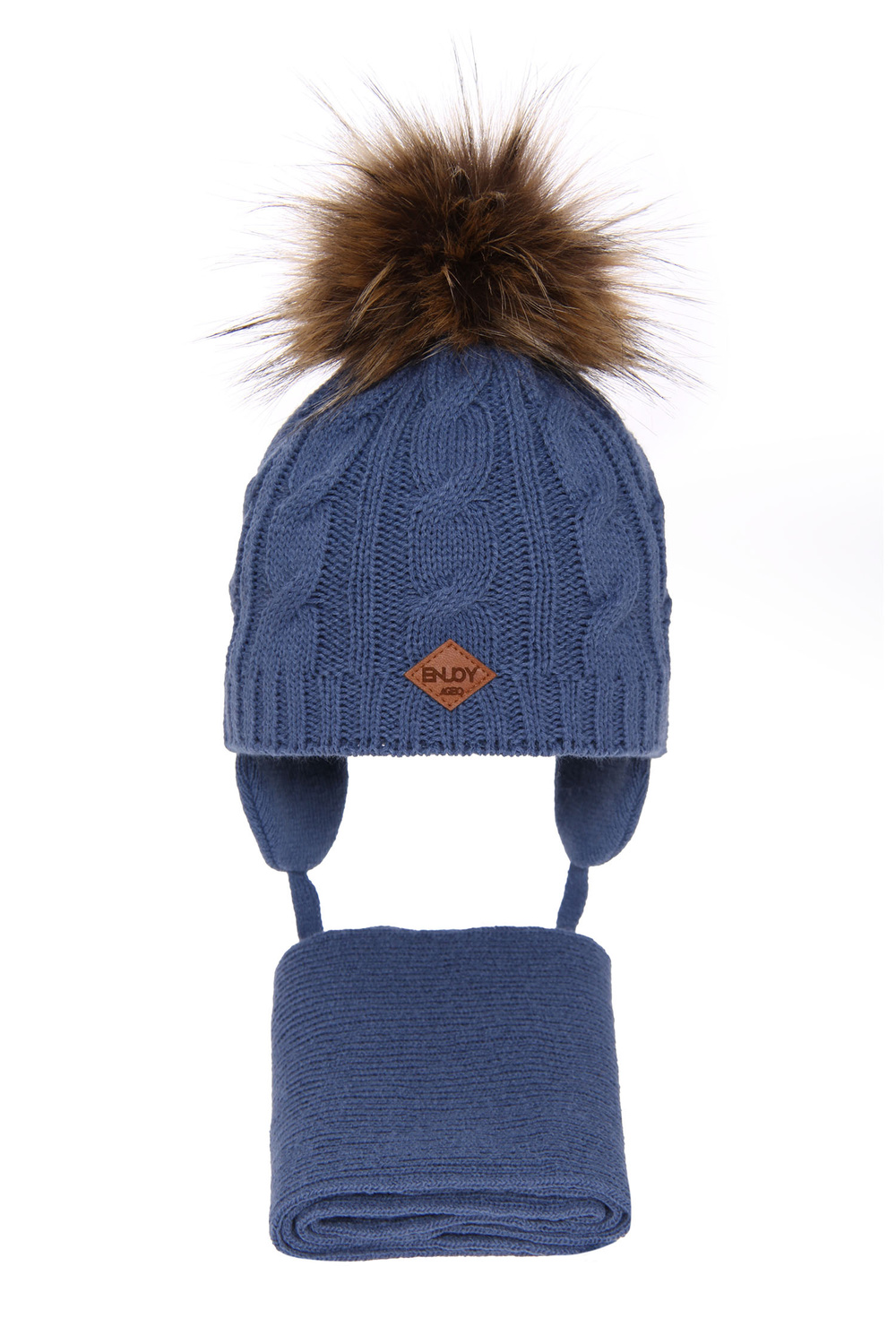 Pojke vinter set: mössa och halsduk, blå, med pompom, Minor