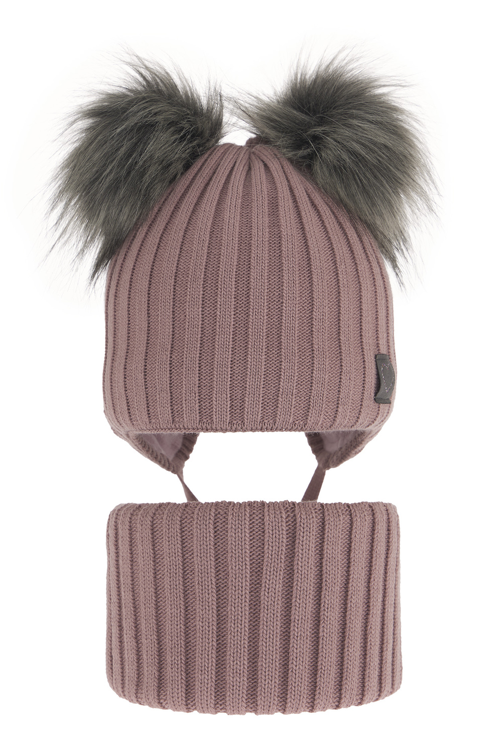Flicka vinter set: mössa och halsduk, rosa, med två pompommar, wiązany, Telisa