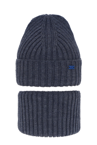 Pojke vinter set: mössa och halsduk, jeansowy, Zeno