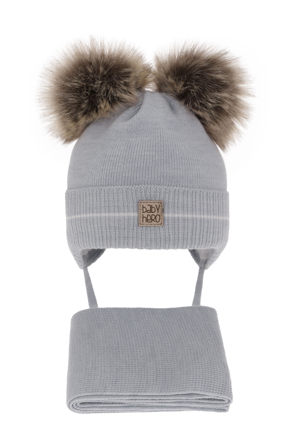 Pojke vinter set: mössa och halsduk, ljusblå, med två pompommar, Melon