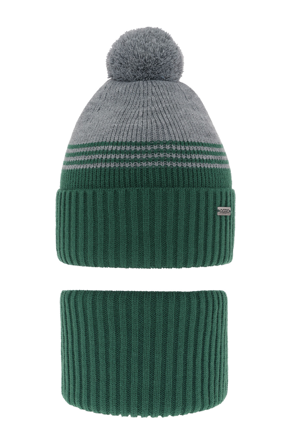 Pojke vinter set: mössa och tubhalsduk, grön, med pompom, Pallas