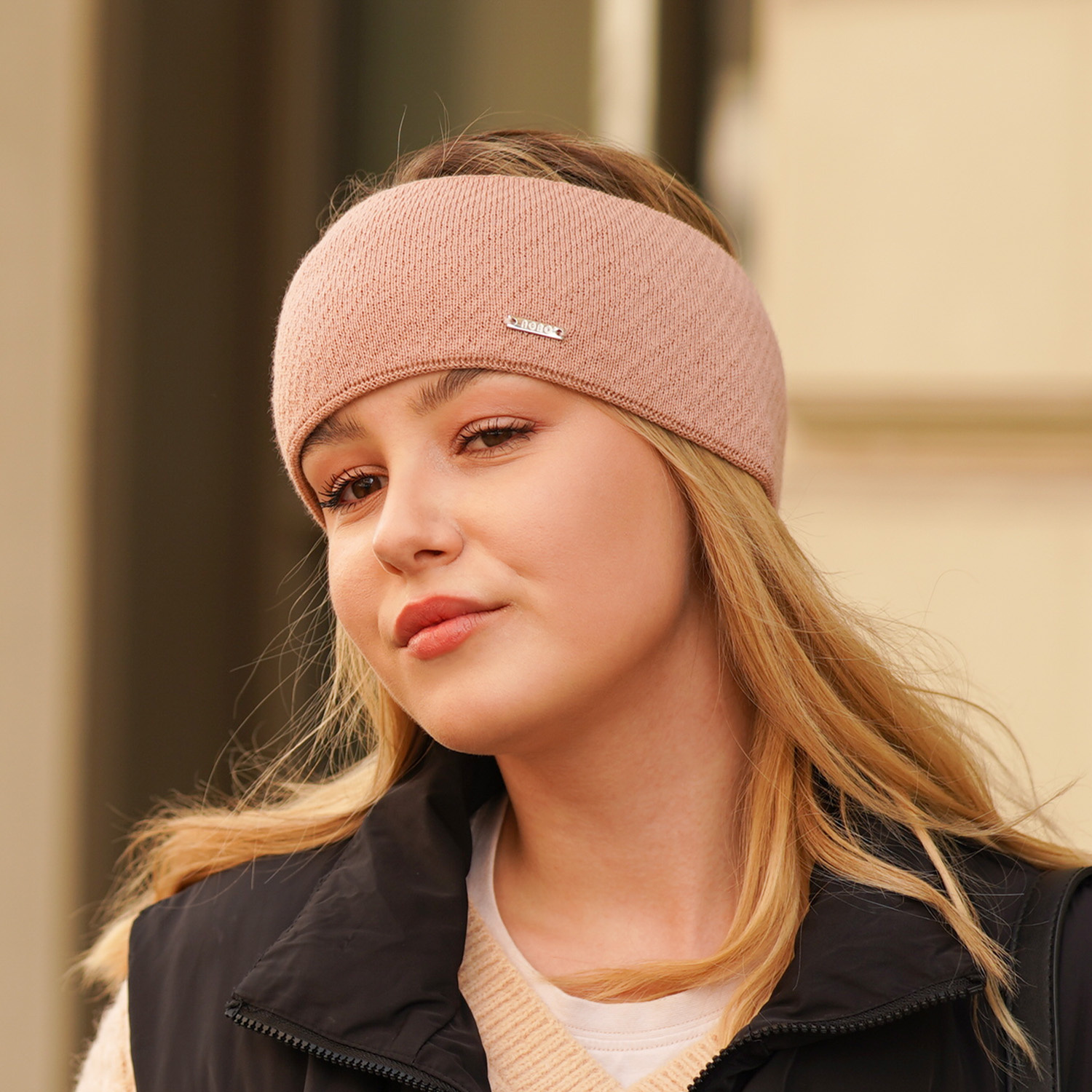 Dam vinter pannband, svart, med merinull, Katrina