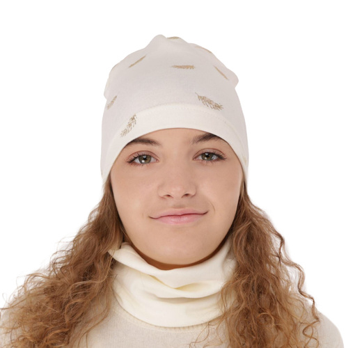 Flicka höst/vår set: mössa och tubhalsduk, beige, fodrad med bomull, Florena