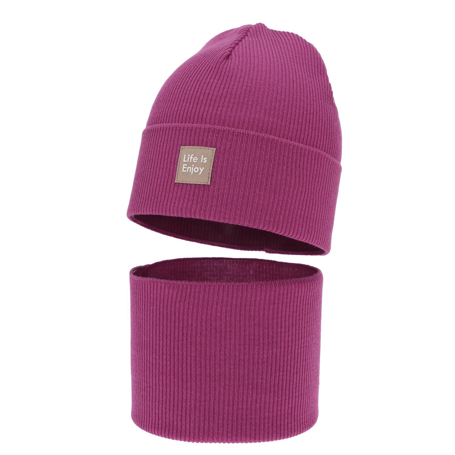 Flicka höst/vår set: mössa och tubhalsduk, amarantowy, med bomull, Zola