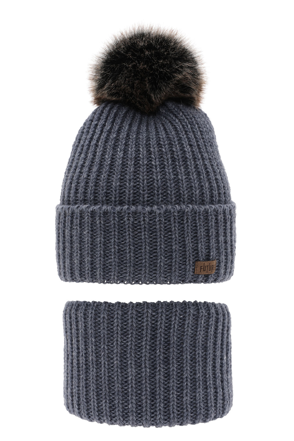 Pojke vinter set: mössa och halsduk, blå, med pompom, Wonder