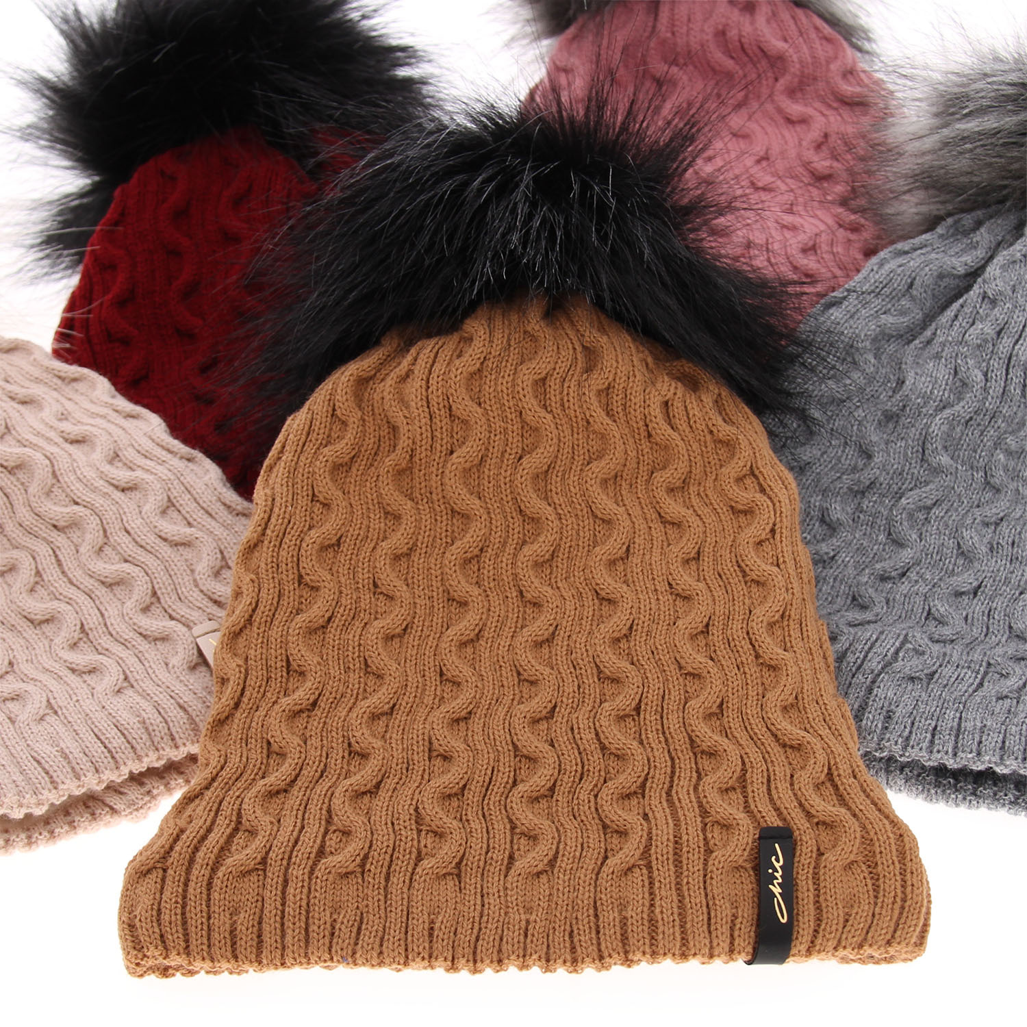 Dam vintermössa, camel, med pompom, Xena