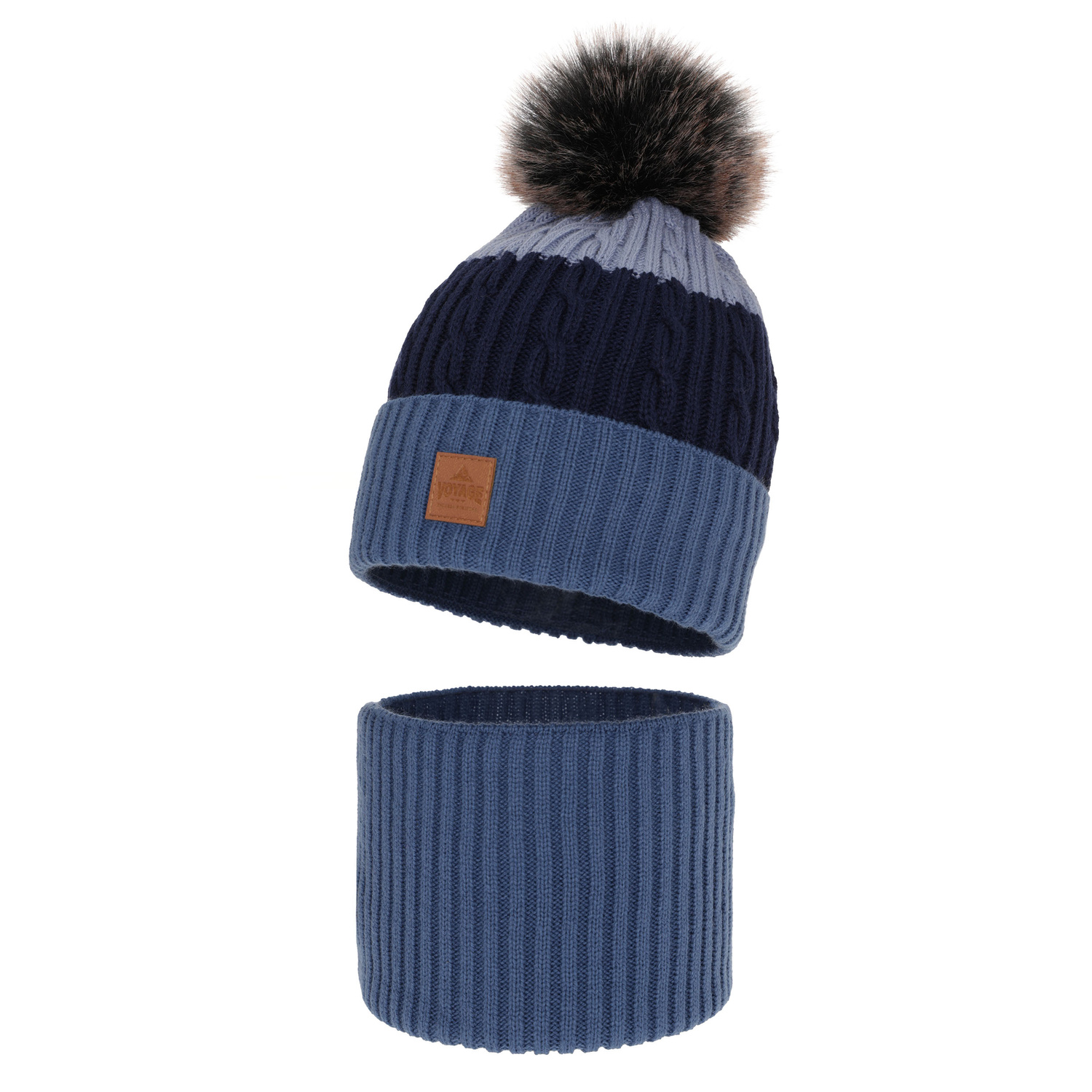 Pojke vinter set: mössa och halsduk, blå, med pompom, Luxor