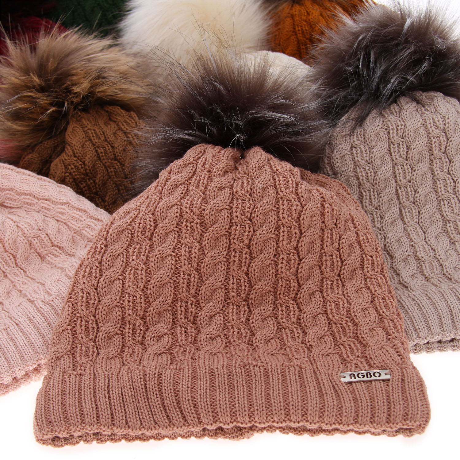 Dam vintermössa, grå, med pompom, 100% Merino Ull, Satina