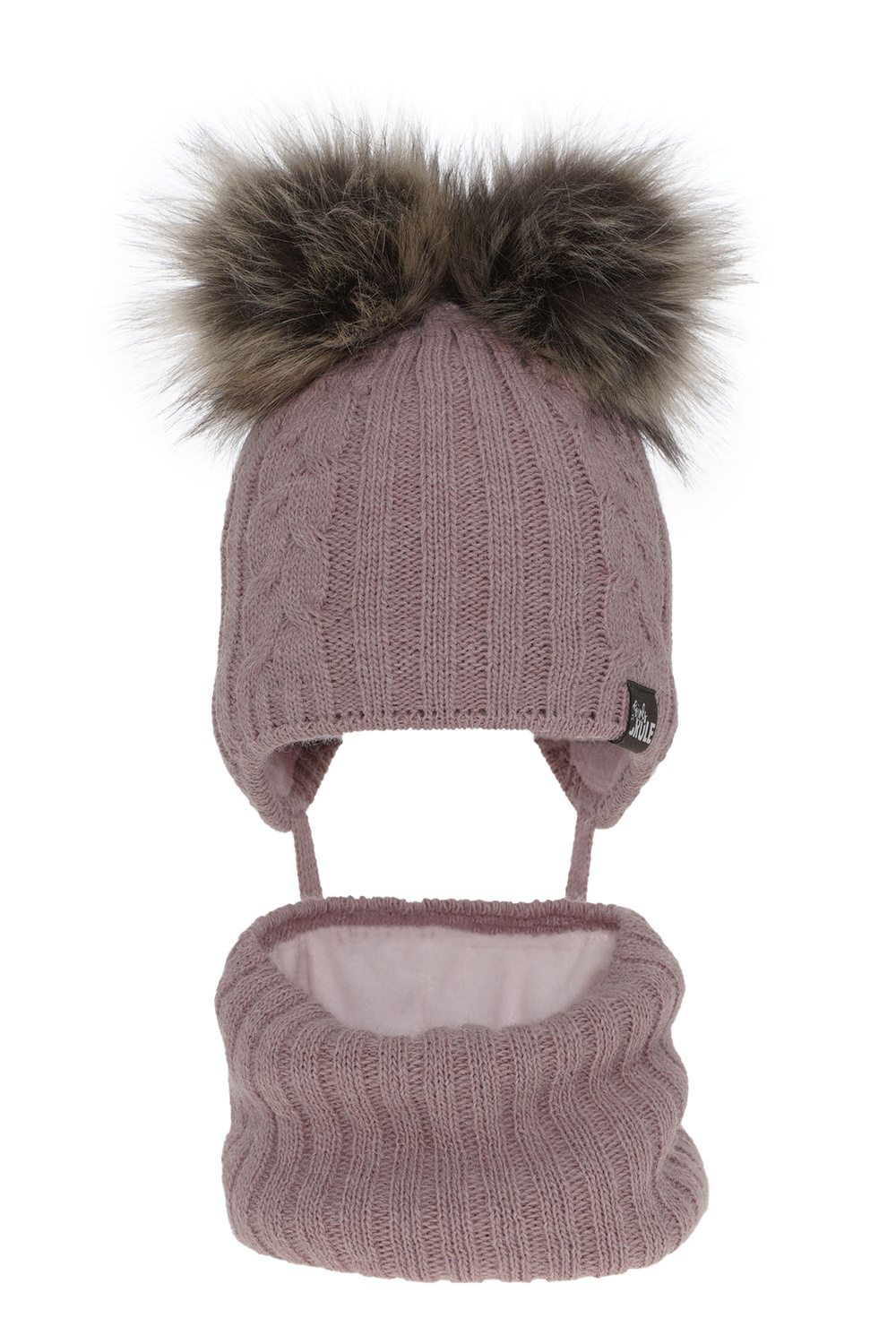 Flicka vinter set: mössa och tubhalsduk, lavendel, med två pompommar, Marlen