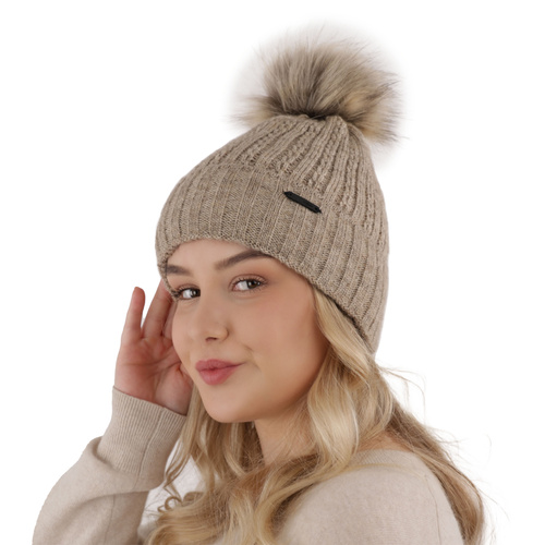 Dam vintermössa, grå, med pompom, Karizma