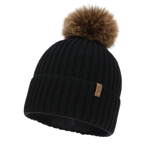 Dam vintermössa, svart, med merinull, Zamira