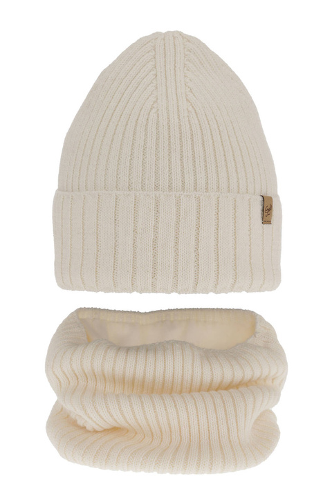 Flicka vinter set: mössa och halsduk, kremowy, med merinull, Mesalia