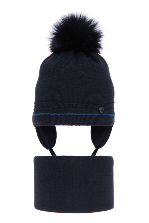 Pojke vinter set: mössa och halsduk, granat, med pompom, Burgund