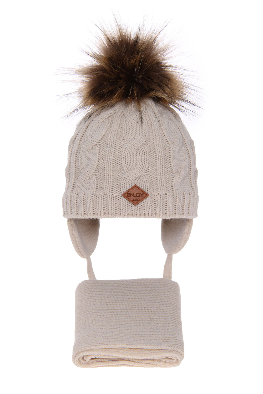 Pojke vinter set: mössa och halsduk, beige, med pompom, Minor