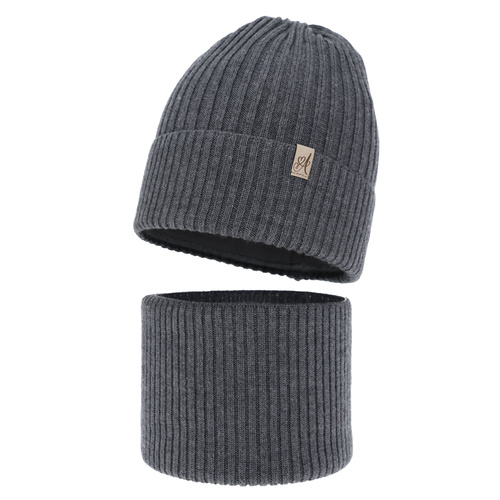 Flicka vinter set: mössa och tubhalsduk, mörkgrå, 100% Merino Ull, Patricia